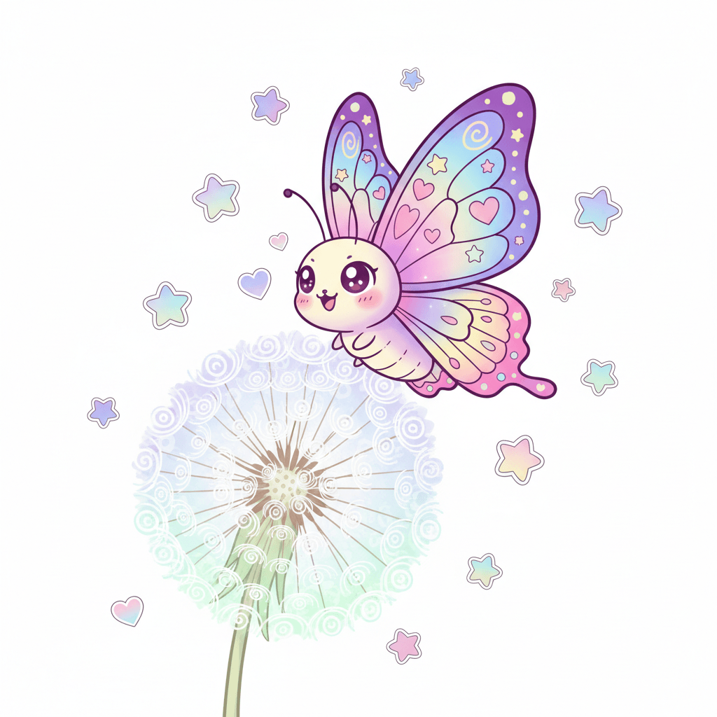Butterfly Landing On A Dandelion - hard cartoon drawing idea for animals