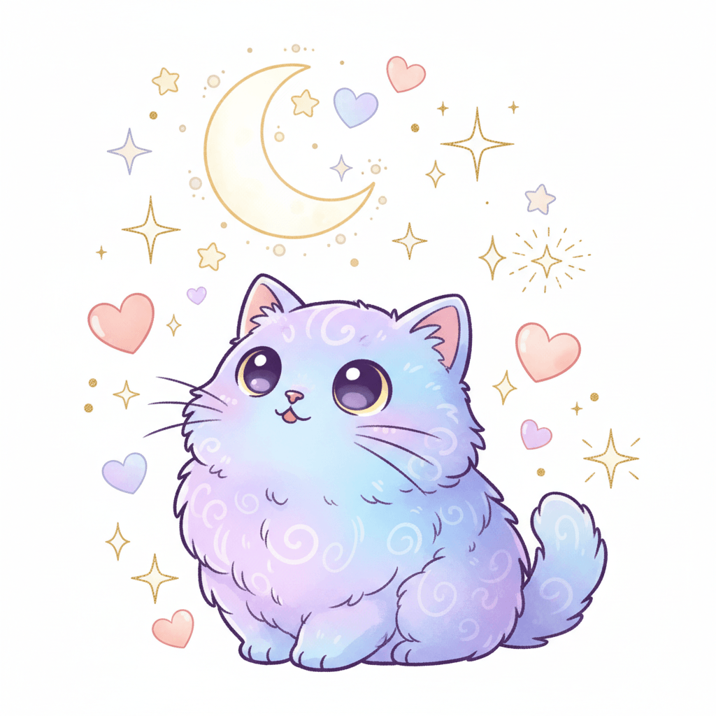 Cat Gazing at Stars (Anime) - hard cartoon drawing idea for animals