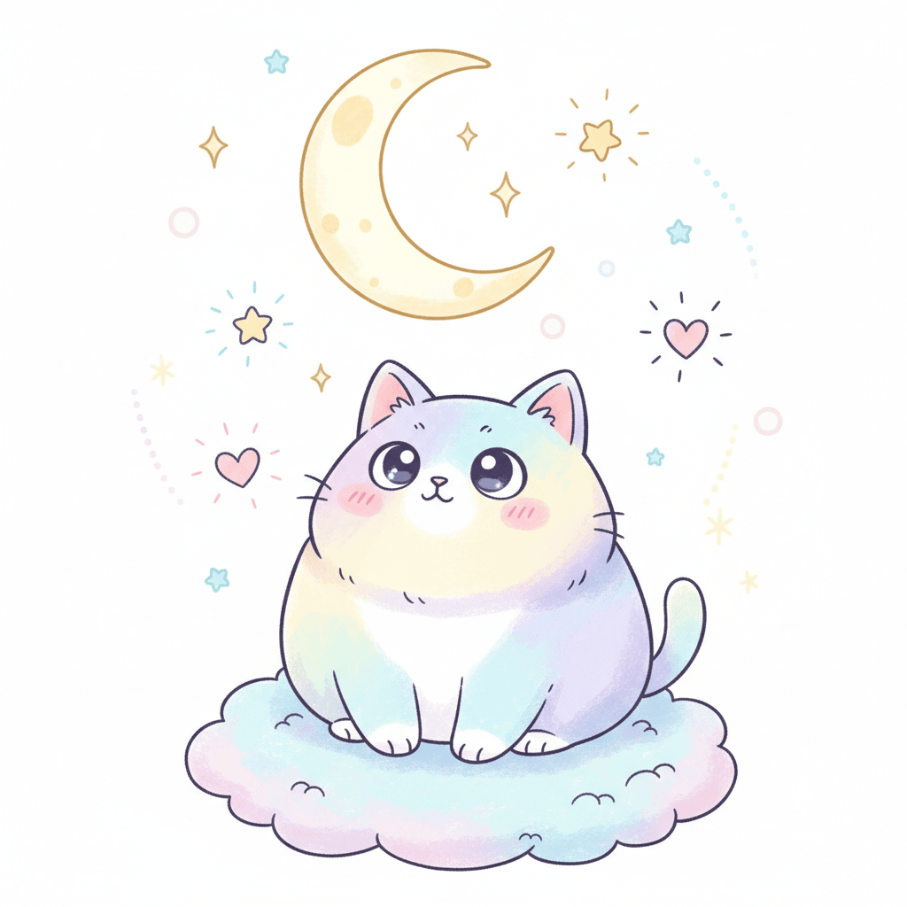 Cat Gazing at Stars (Anime) - medium cartoon drawing idea for animals
