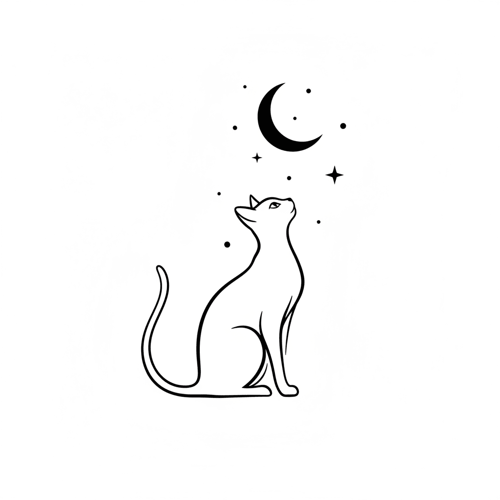 Cat Gazing at Stars (Minimalist) - medium minimalist drawing idea for animals