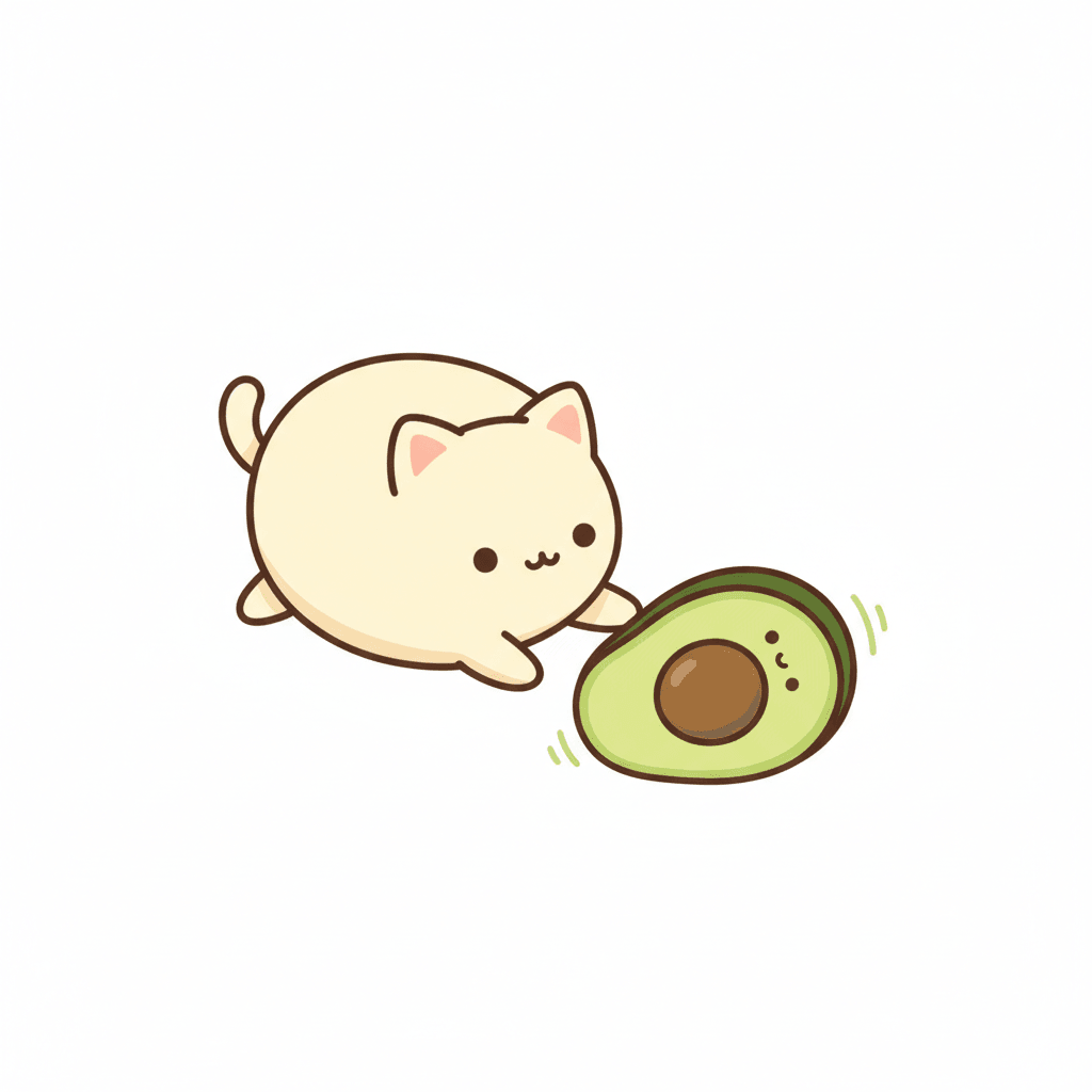 Cat Pouncing on Avocado (Anime) - easy cartoon drawing idea for animals