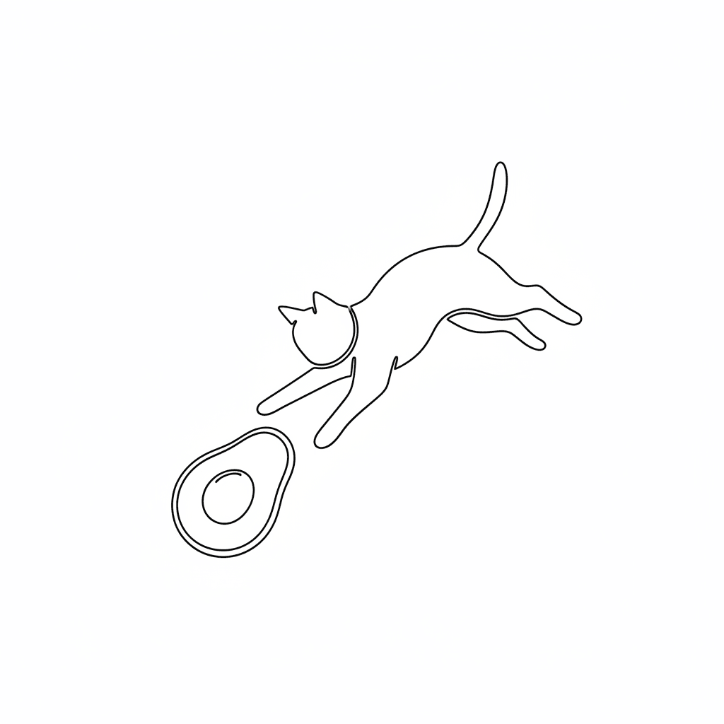 Cat Pouncing on Avocado (Minimalist) - easy minimalist drawing idea for animals