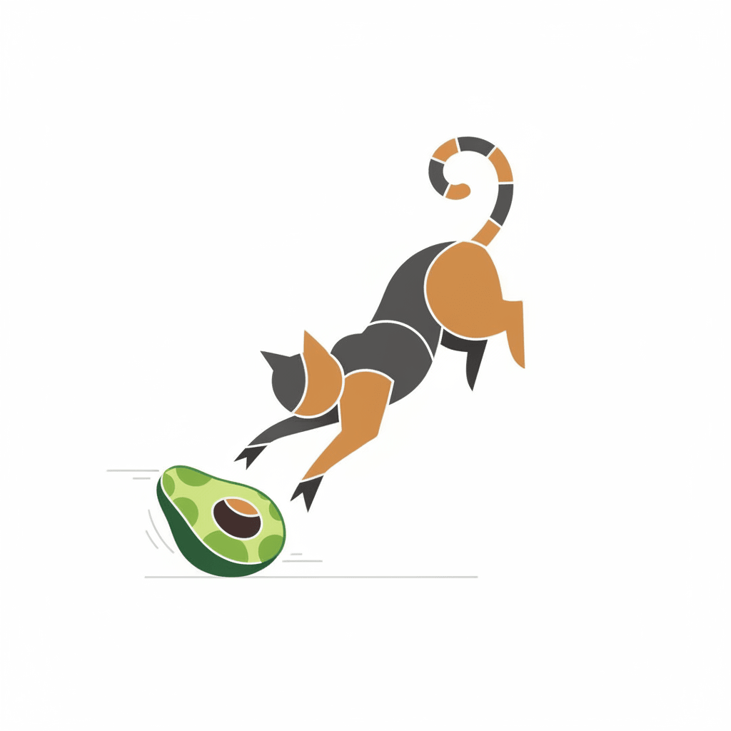Cat Pouncing on Avocado (Minimalist) - hard minimalist drawing idea for animals