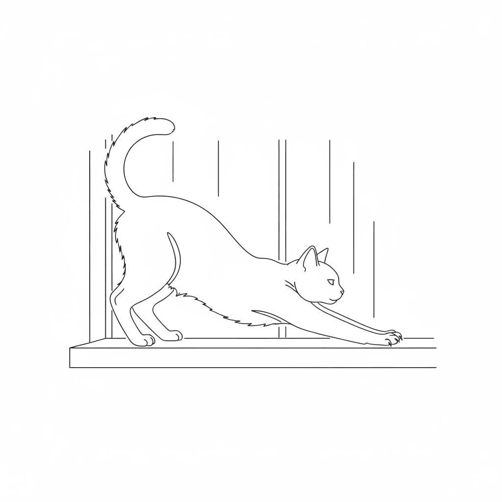 Cat Stretching on Windowsill (Minimalist) - medium minimalist drawing idea for animals