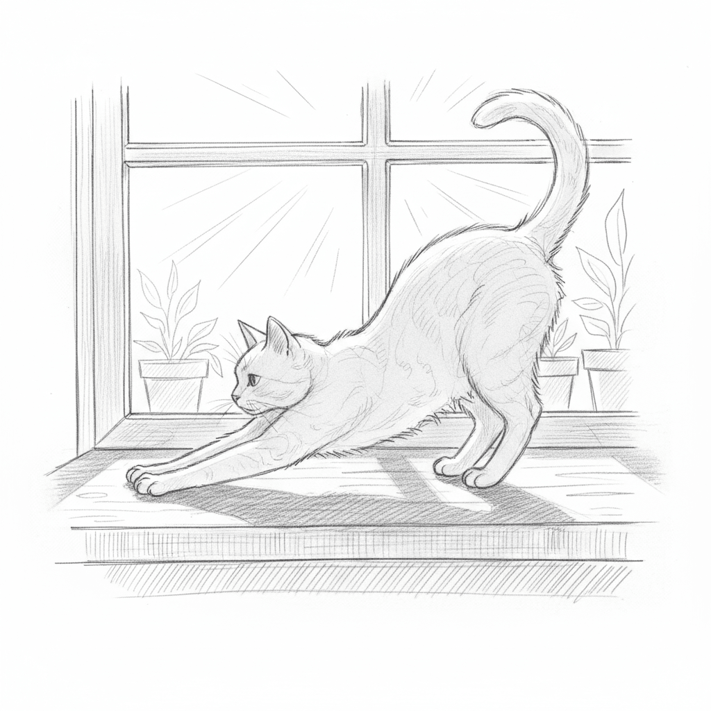 Cat Stretching on Windowsill (Sketch) - medium sketch drawing idea for animals