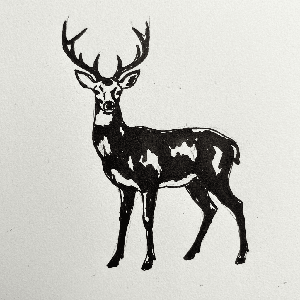 Deer with Marker Pen - easy marker drawing idea for animals