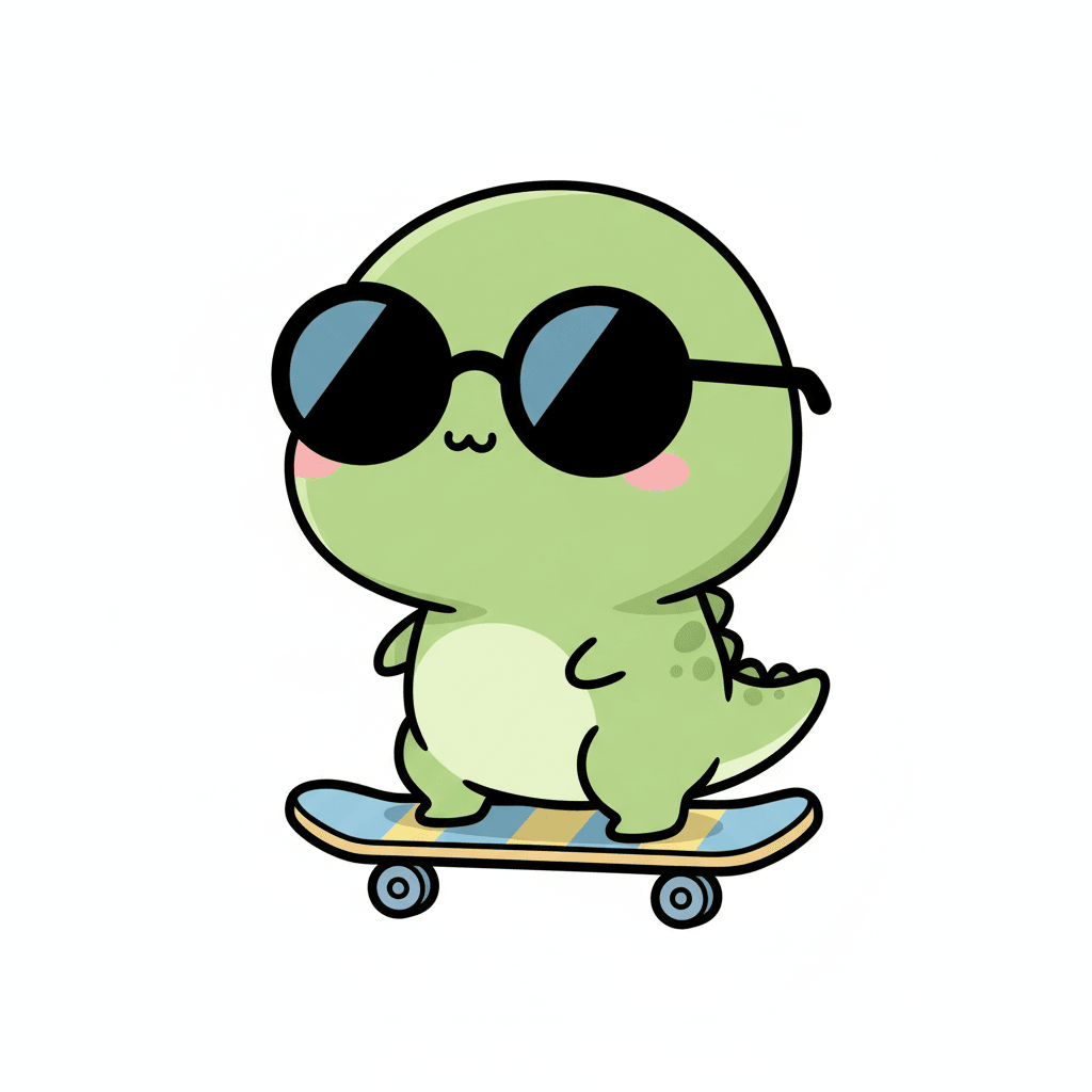 Dinosaur Skateboarding With Sunglasses - easy cartoon drawing idea for animals