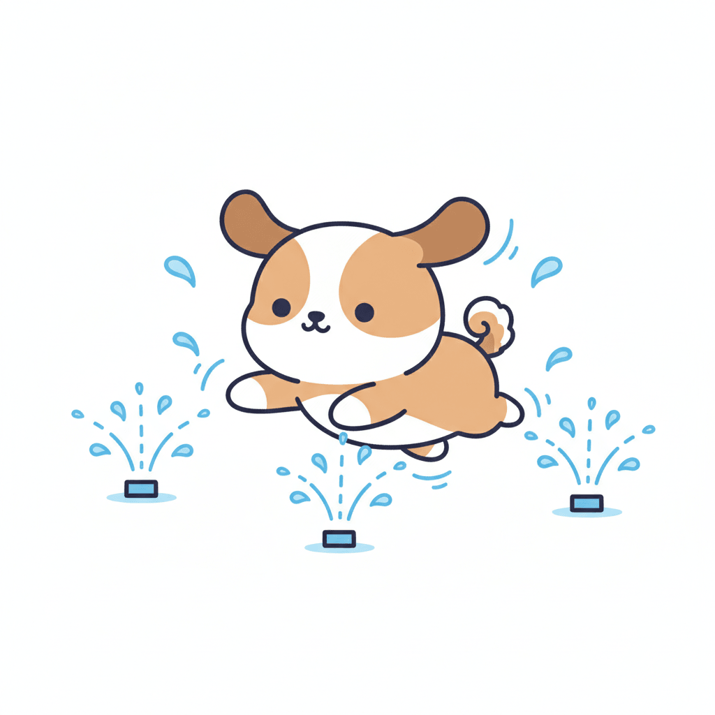 Dog Leaping Through Sprinklers - easy cartoon drawing idea for animals