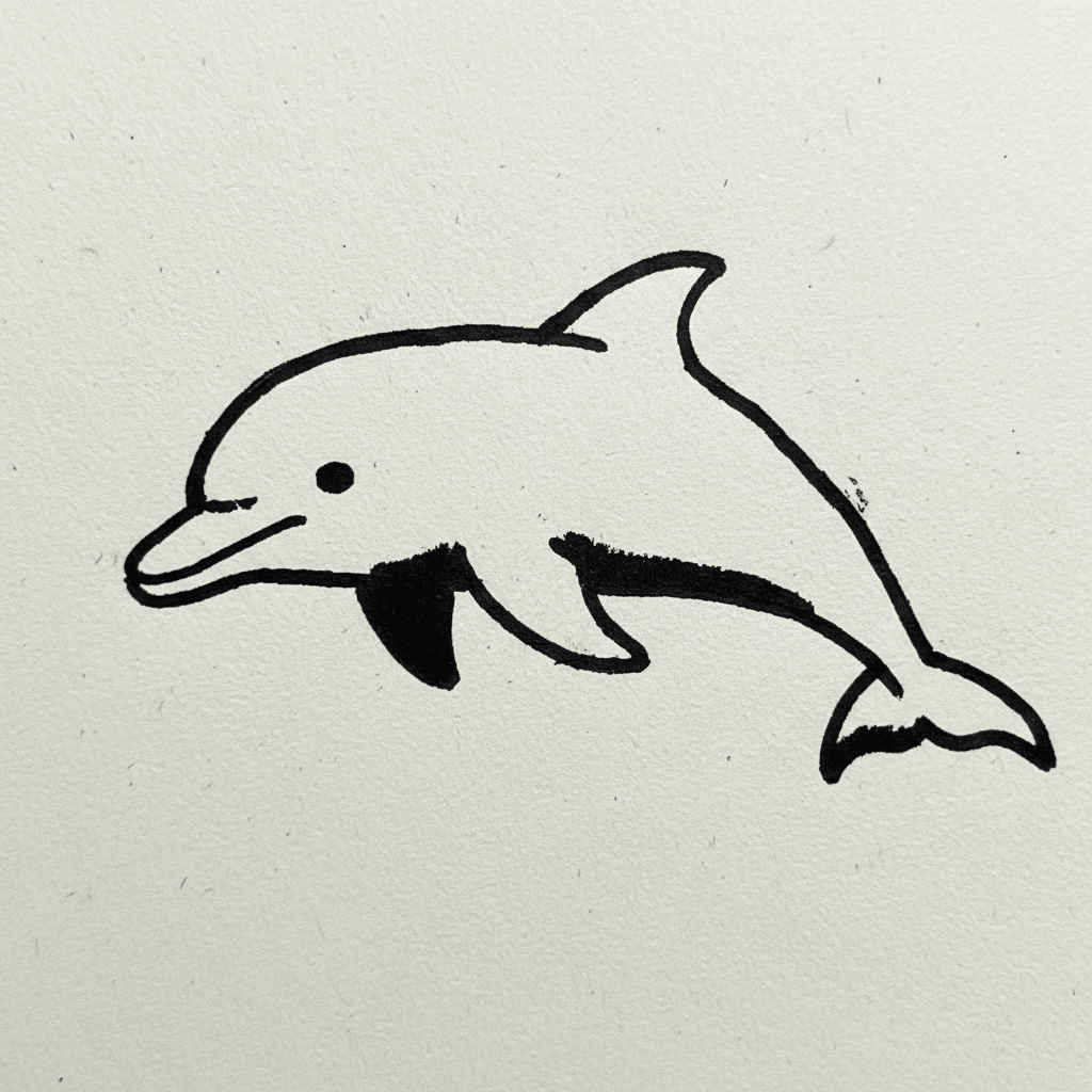 Dolphin with Marker Pen - easy marker drawing idea for animals