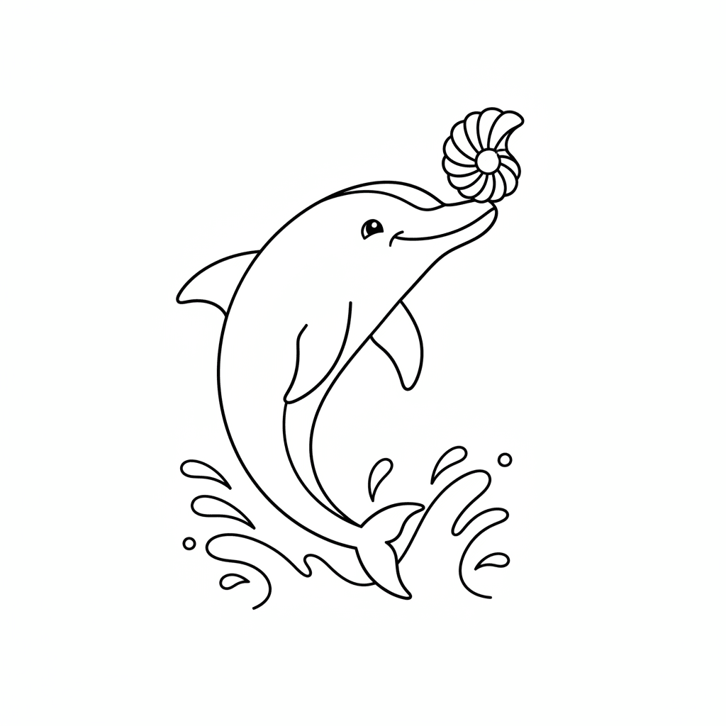 Dolphin Playfully Balancing A Seashell - easy sketch drawing idea for animals