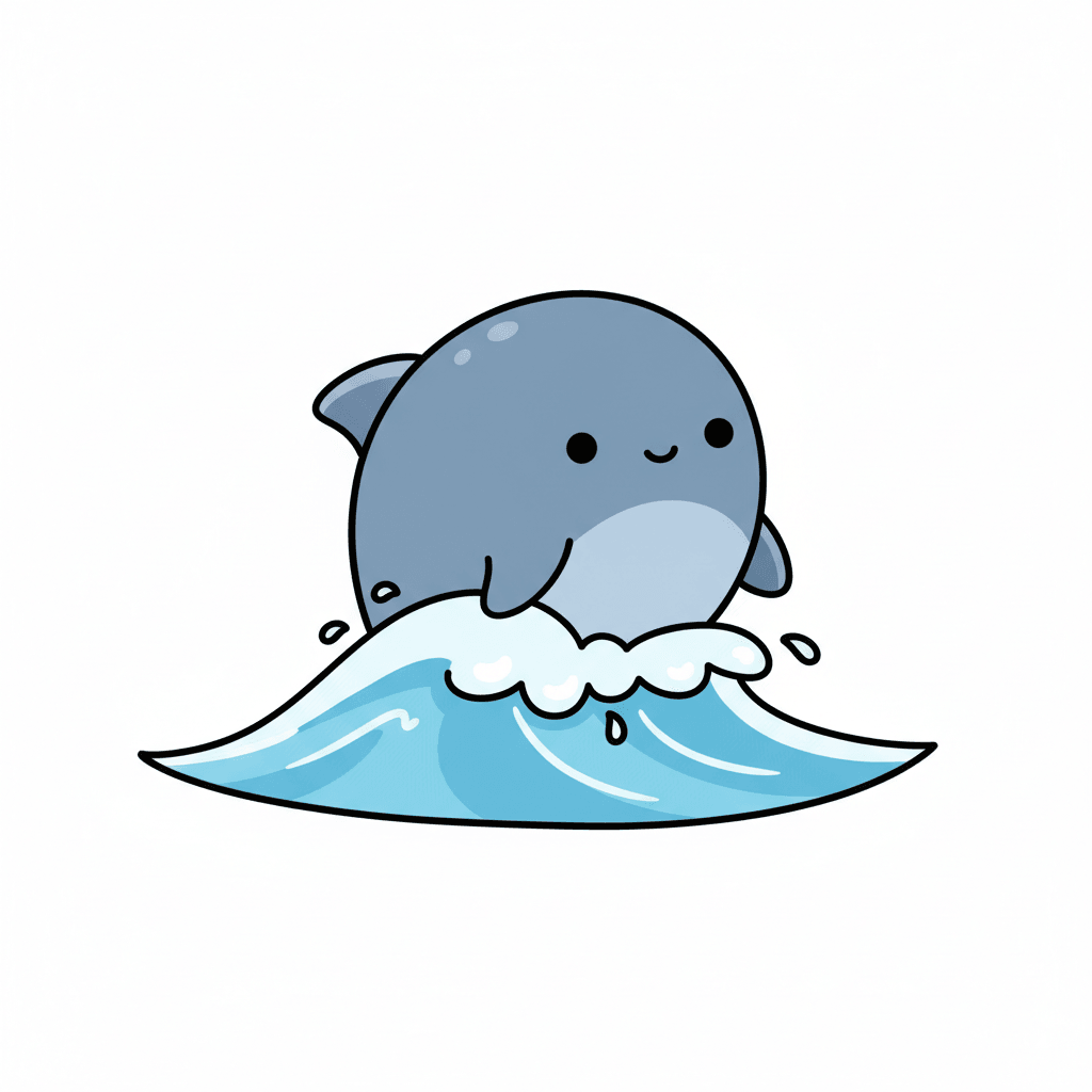 Dolphin Surfing A Wave - easy cartoon drawing idea for animals