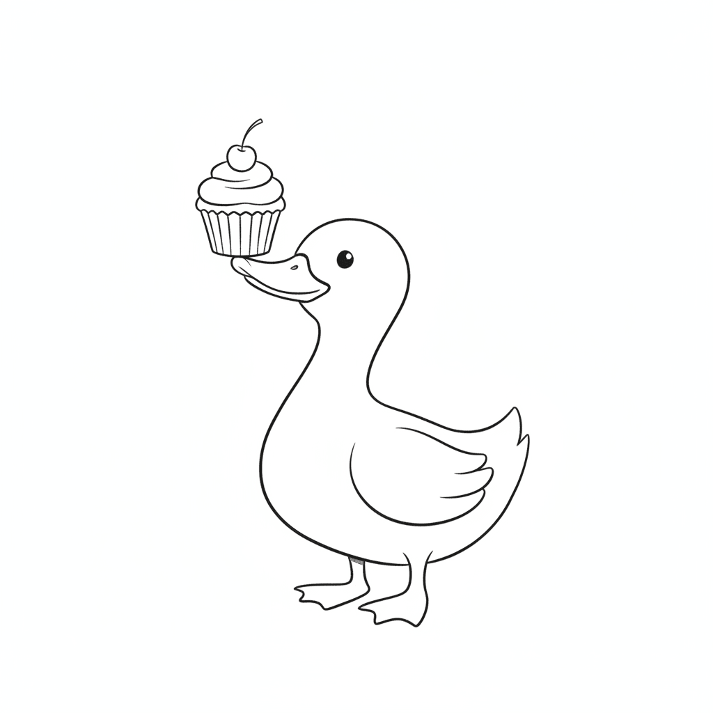 Duck Balancing Tiny Cupcake - easy sketch drawing idea for animals