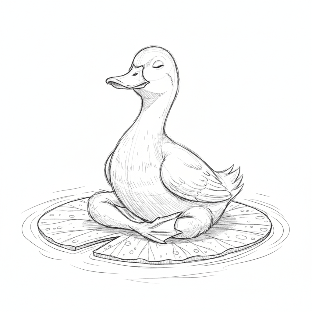 Duck Meditating On Lily Pad - medium sketch drawing idea for animals