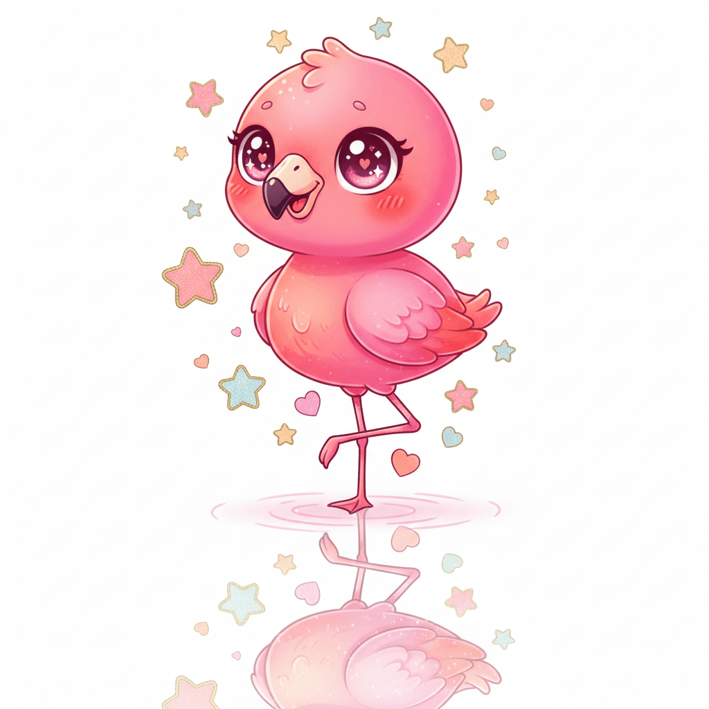 Flamingo Reflected In Calm Water - hard cartoon drawing idea for animals