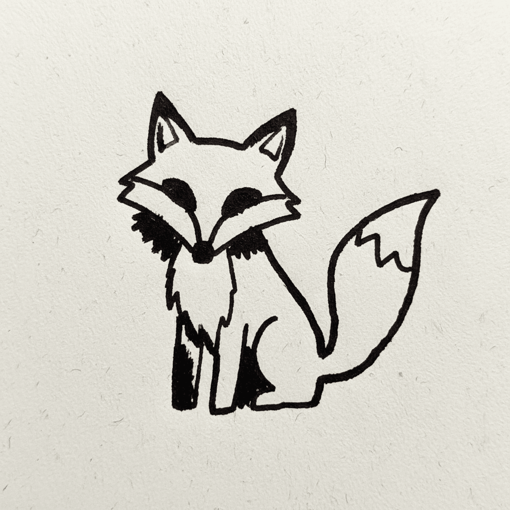 Fox with Marker Pen - easy marker drawing idea for animals