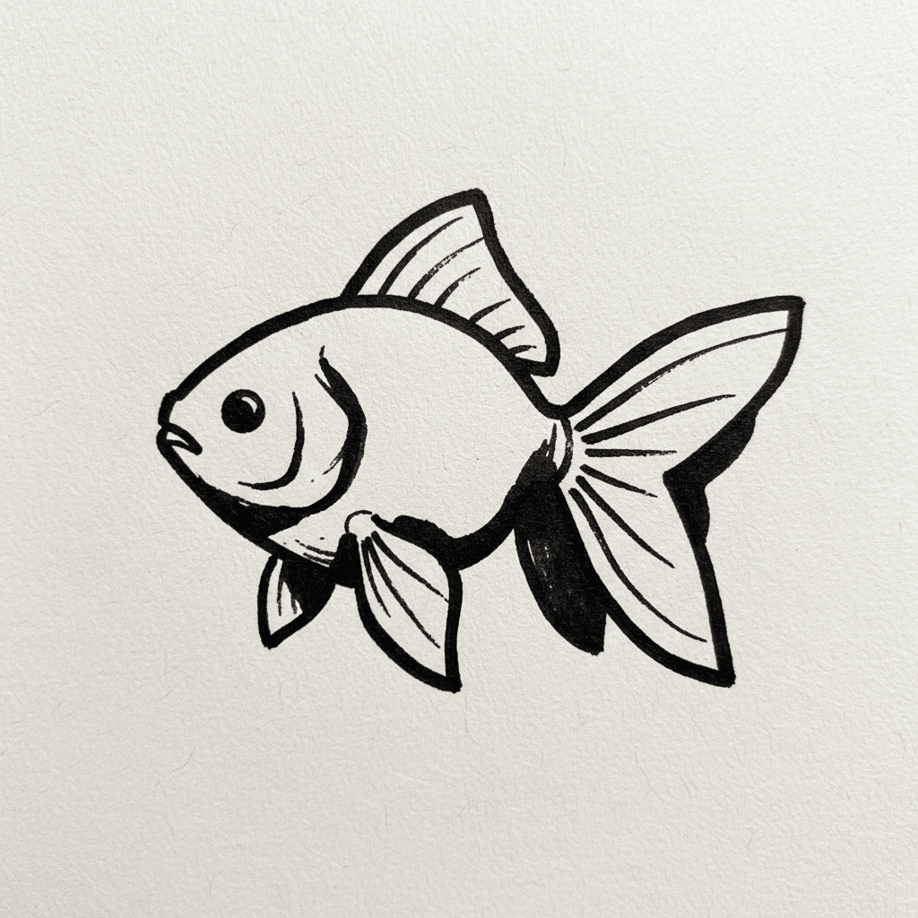 Goldfish with Marker Pen - easy sketch drawing idea for animals