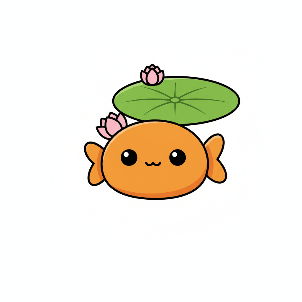 Goldfish Peeking From Lily Pad - easy cartoon drawing idea for animals