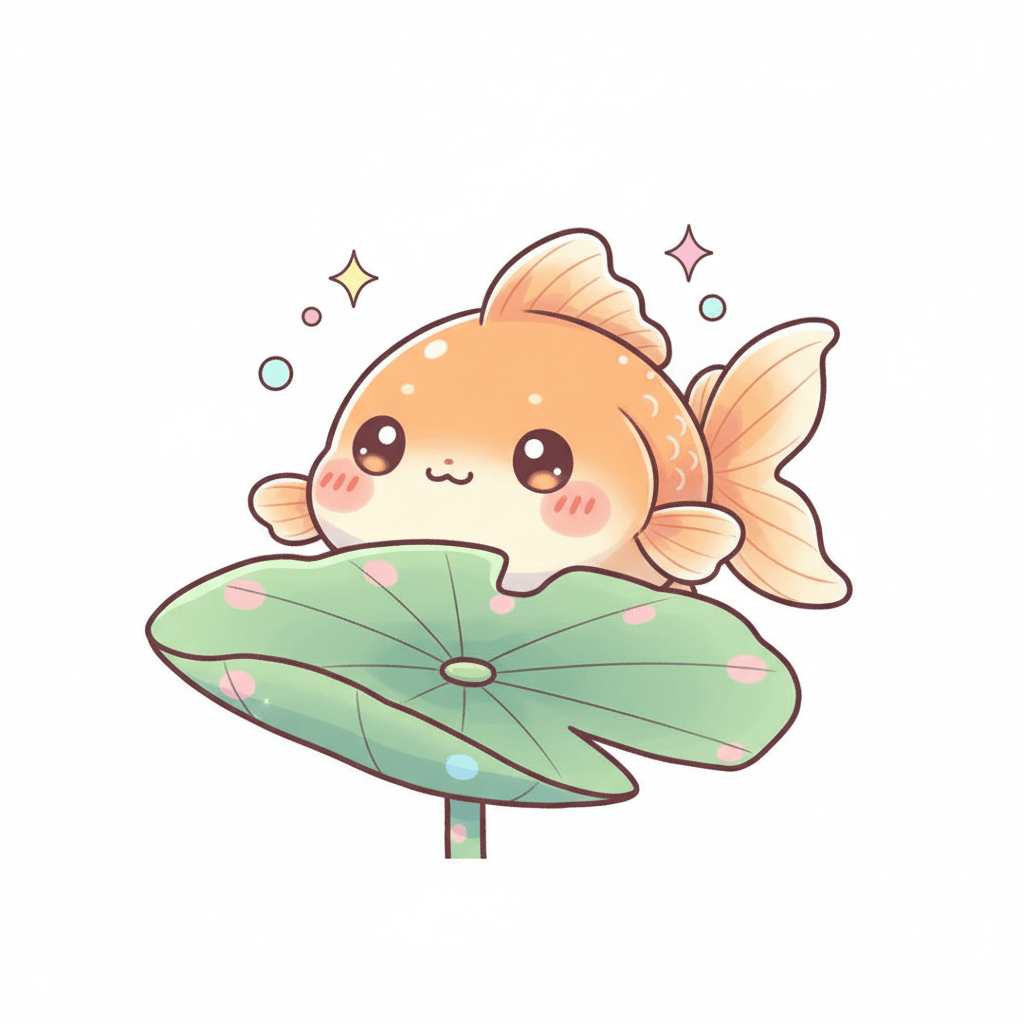 Goldfish Peeking From Lily Pad - medium cartoon drawing idea for animals