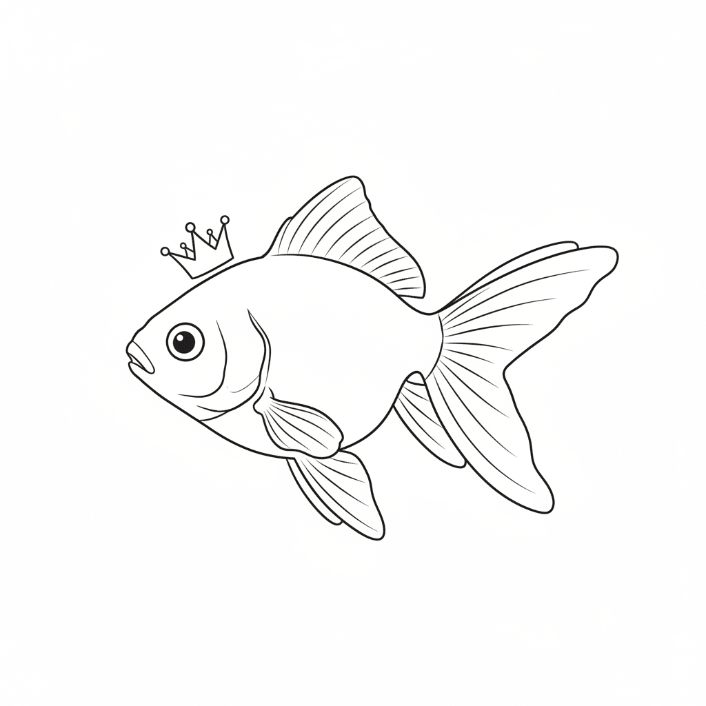 Goldfish Wearing Tiny Crown - easy sketch drawing idea for animals