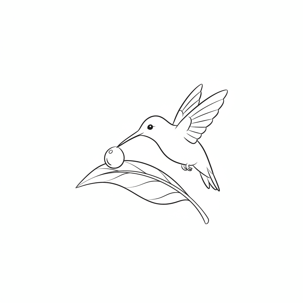 Hummingbird Sips Dewdrop From Leaf - easy sketch drawing idea for animals