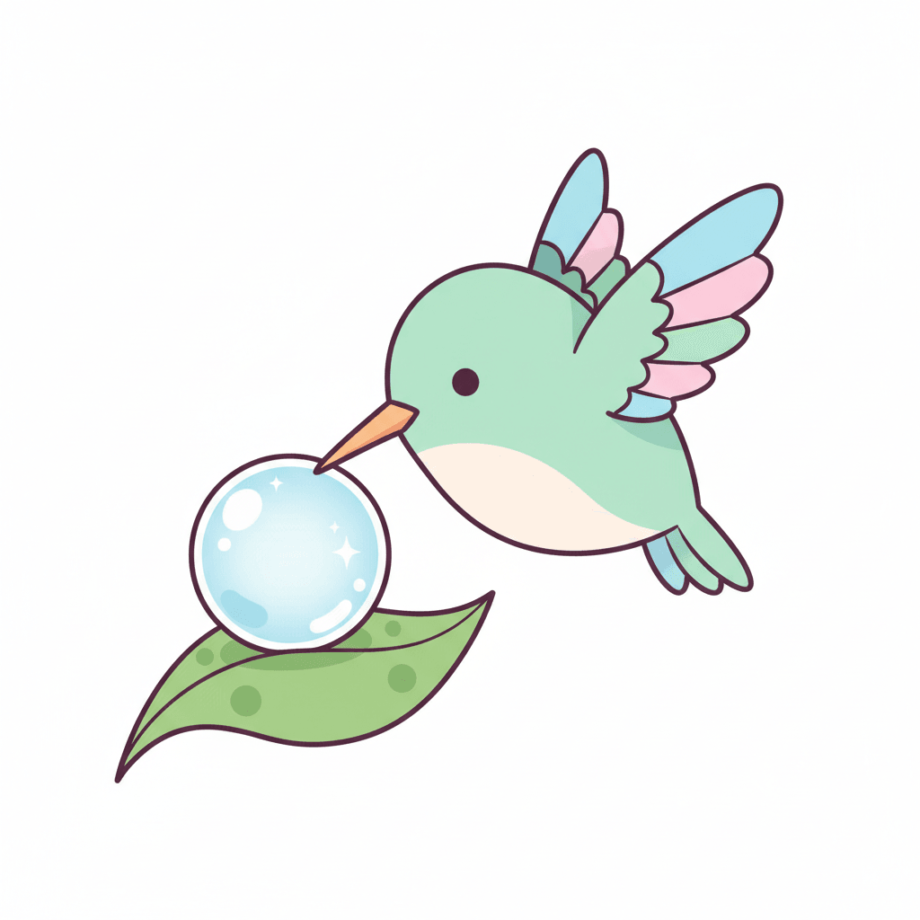 Hummingbird Sips From Dewdrop Chalice - easy cartoon drawing idea for animals