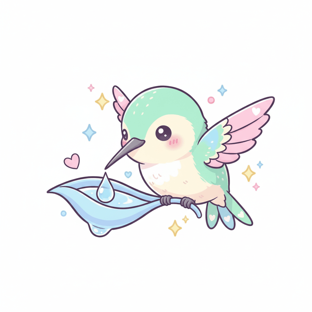 Hummingbird Sips From Dewdrop Chalice - medium cartoon drawing idea for animals