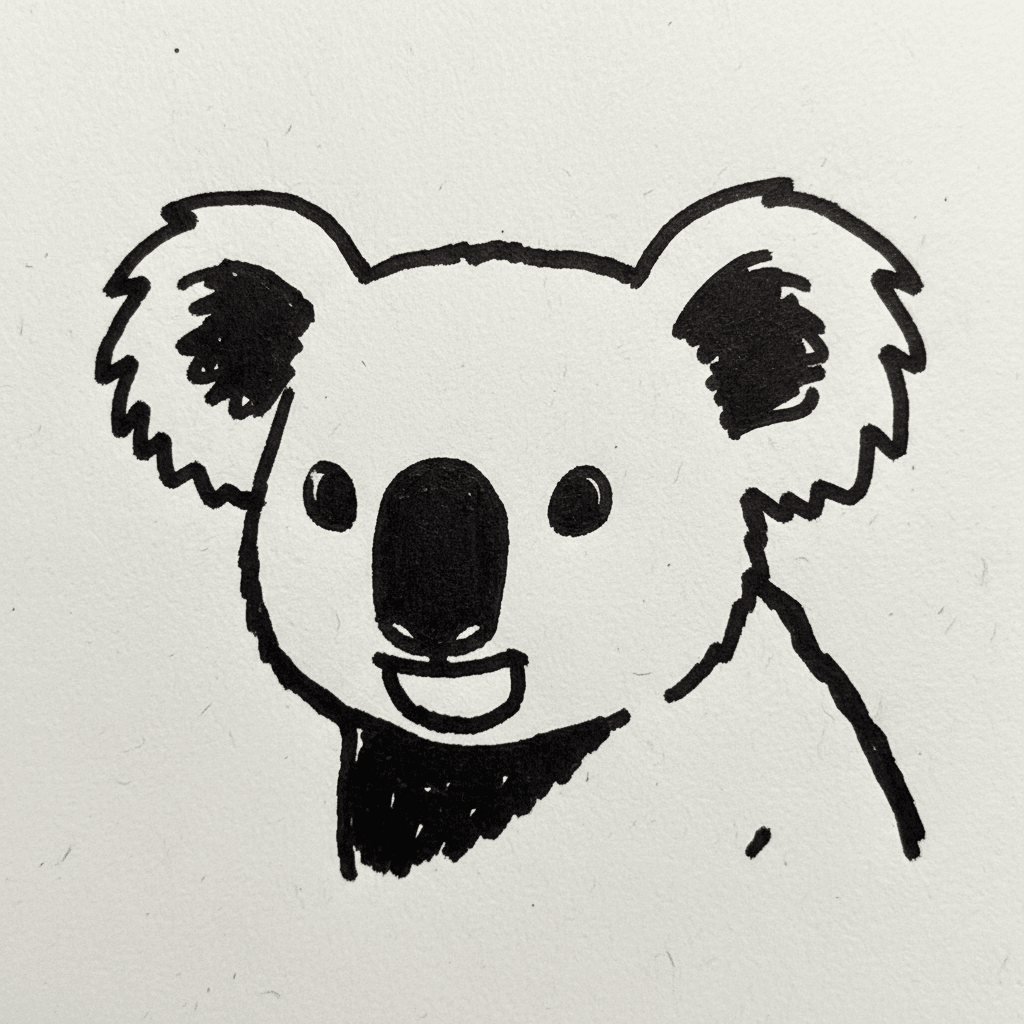 Koala with Marker Pen - easy marker drawing idea for animals