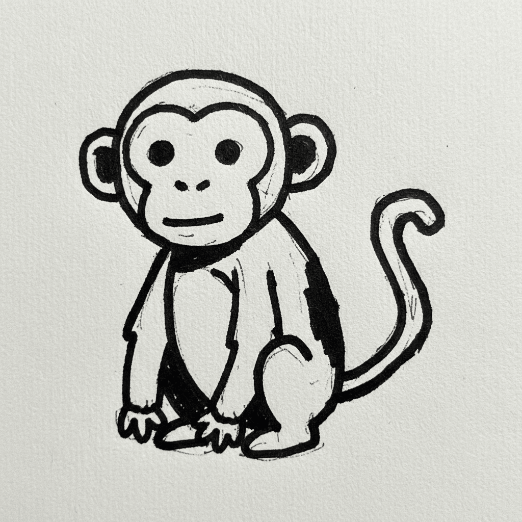 Monkey with Marker Pen - easy marker drawing idea for animals