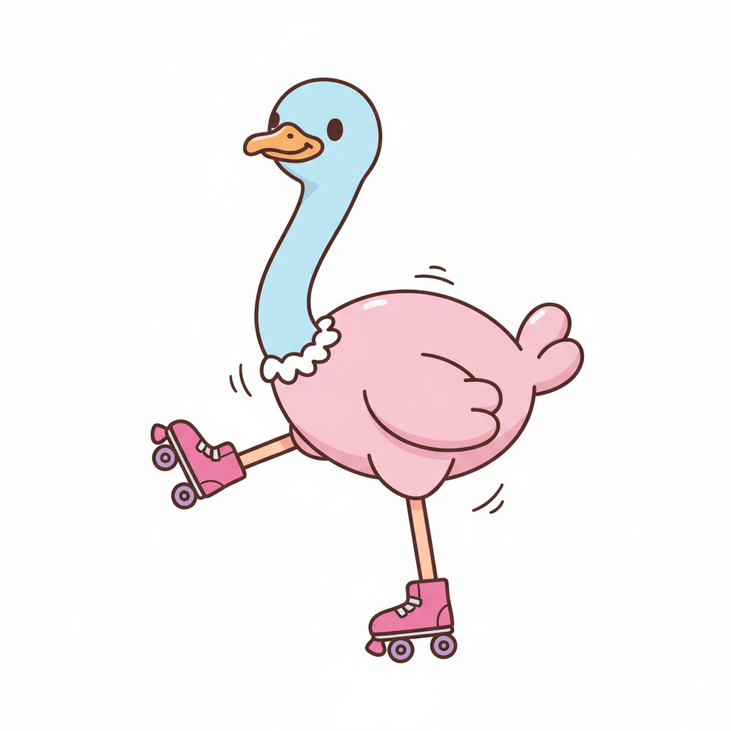 Ostrich Roller Skating Awkwardly - easy cartoon drawing idea for animals