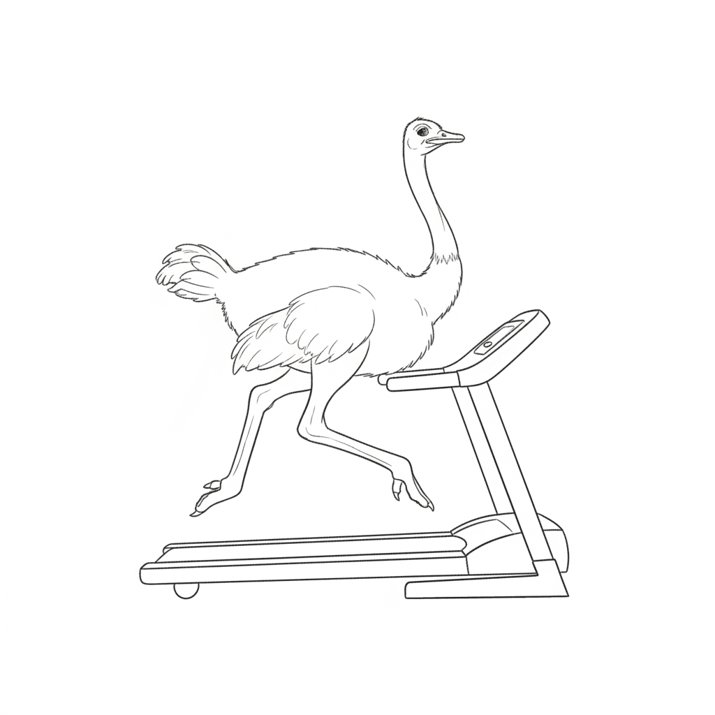 Ostrich Running On Treadmill - easy sketch drawing idea for animals
