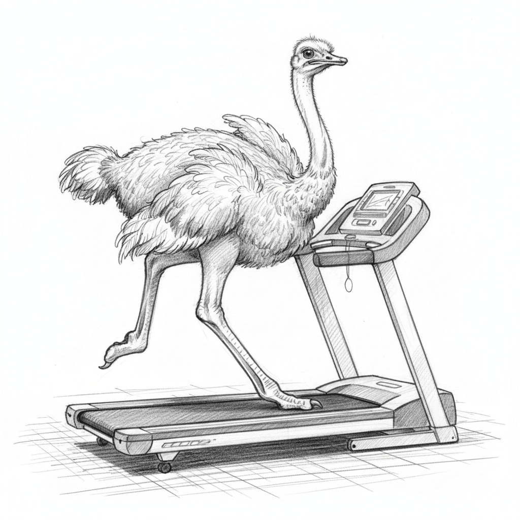 Ostrich Running On Treadmill - hard sketch drawing idea for animals