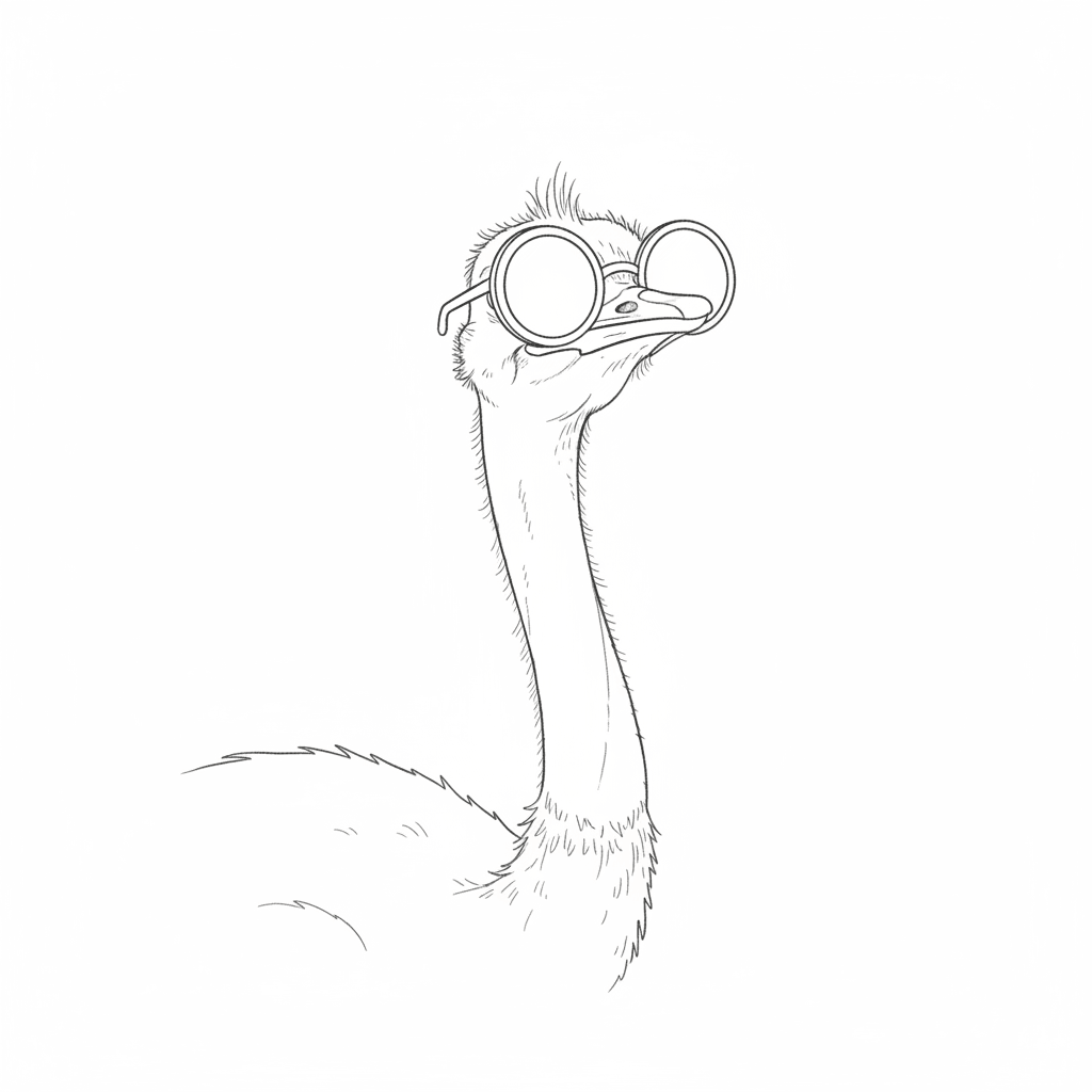 Ostrich Wearing Sunglasses - easy sketch drawing idea for animals