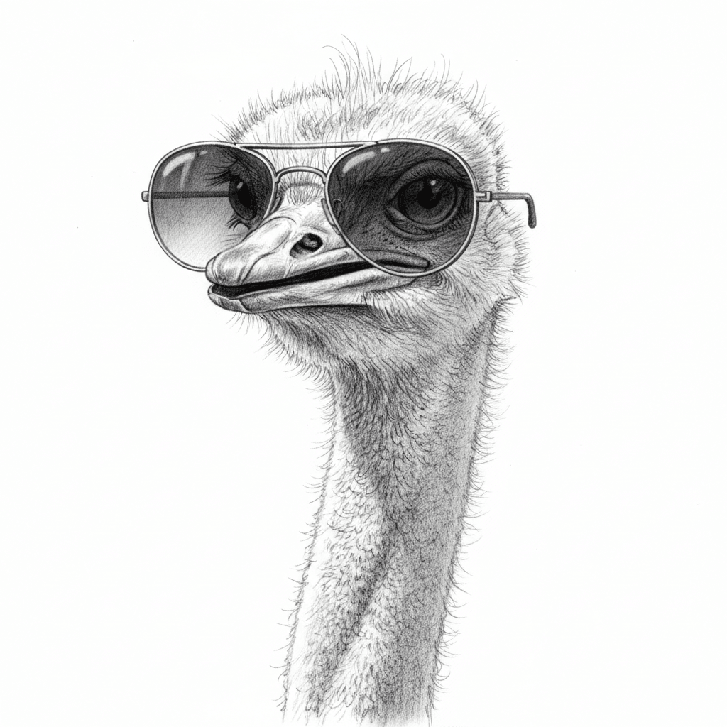 Ostrich Wearing Sunglasses - hard sketch drawing idea for animals
