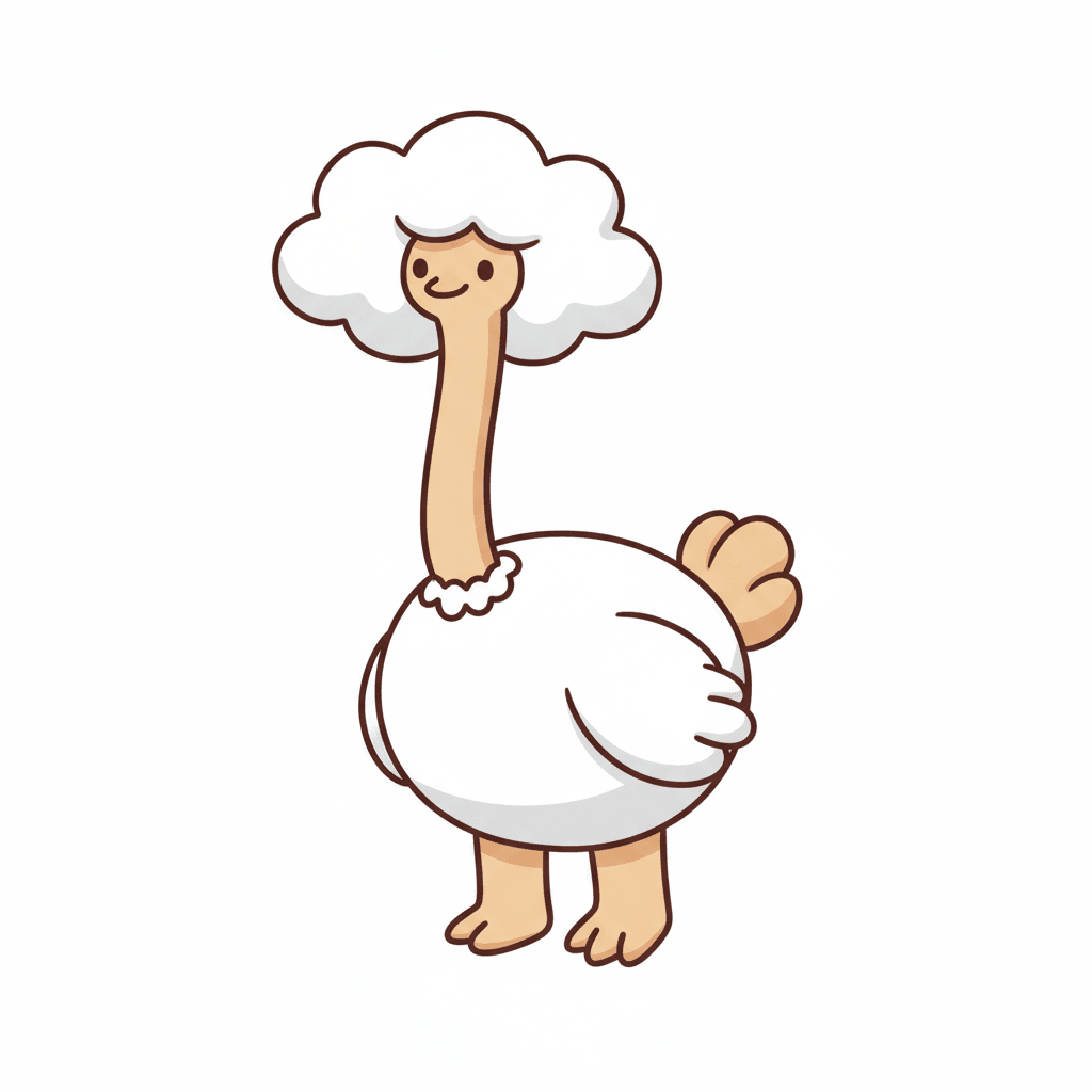 Ostrich With Head In Cloud - easy cartoon drawing idea for animals