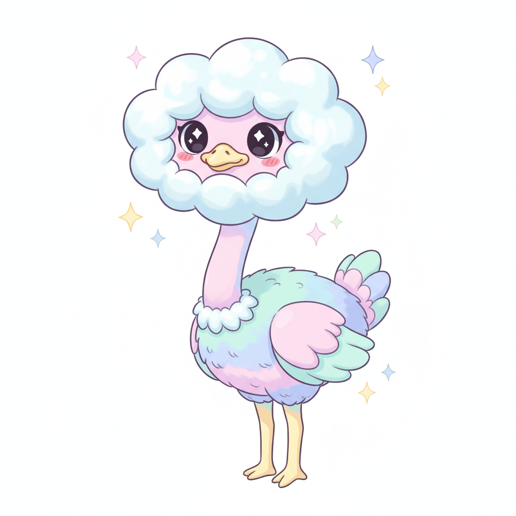 Ostrich With Head In Cloud - medium cartoon drawing idea for animals