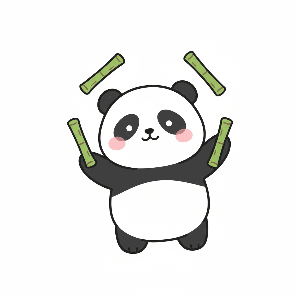 Panda Juggling Bamboo Sticks - easy cartoon drawing idea for animals