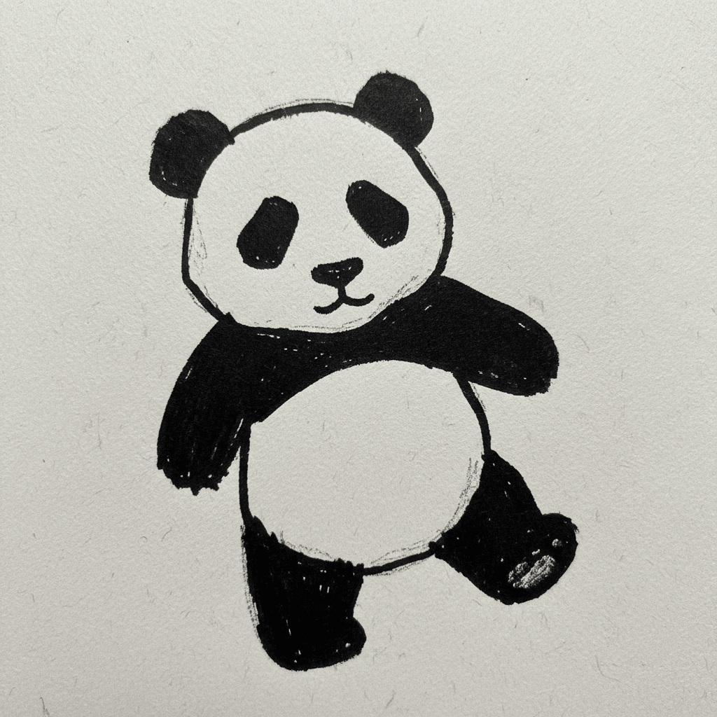 Panda with Marker Pen - easy marker drawing idea for animals