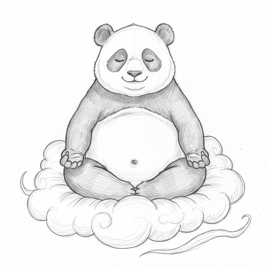 Panda Meditating On Cloud - medium sketch drawing idea for animals