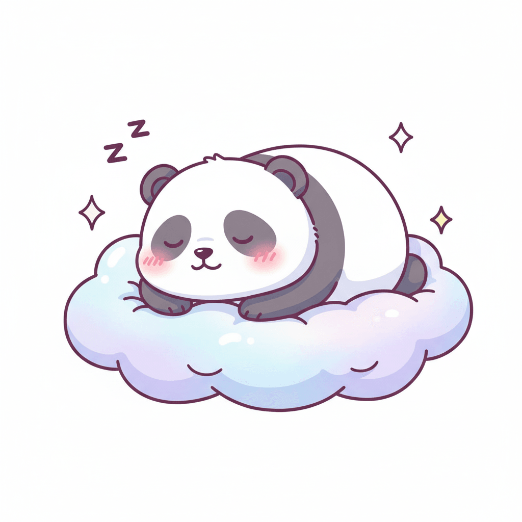 Panda Napping On Cloud - medium cartoon drawing idea for animals