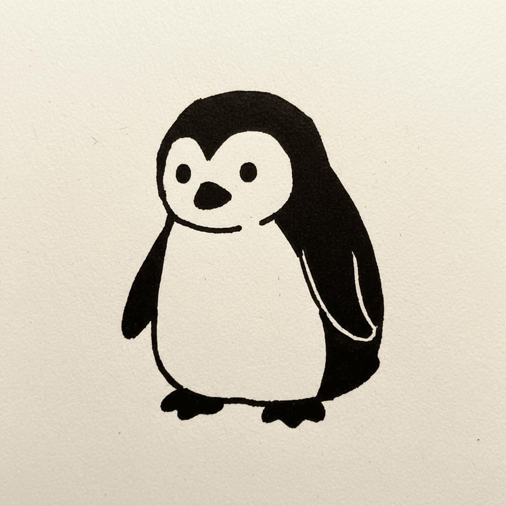 Penguin with Marker Pen - easy marker drawing idea for animals