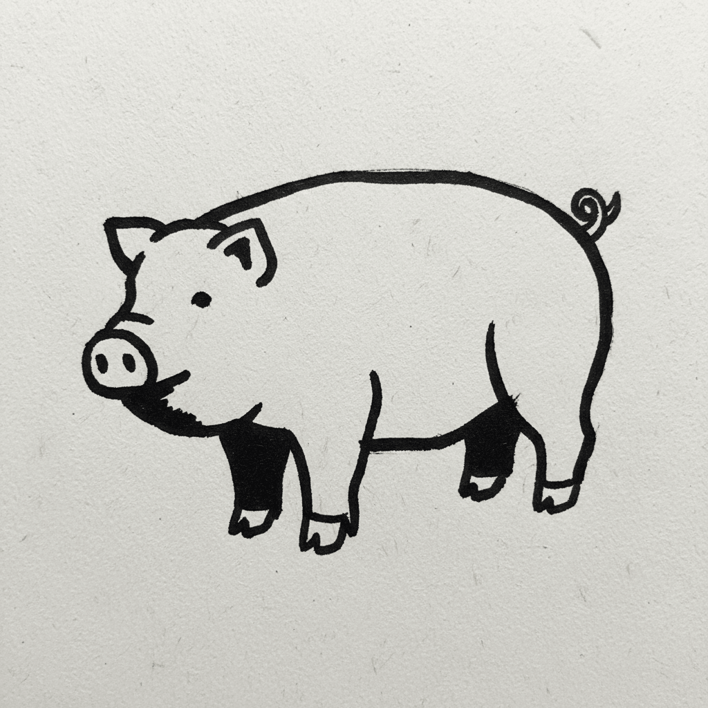 Pig with Marker Pen - easy marker drawing idea for animals