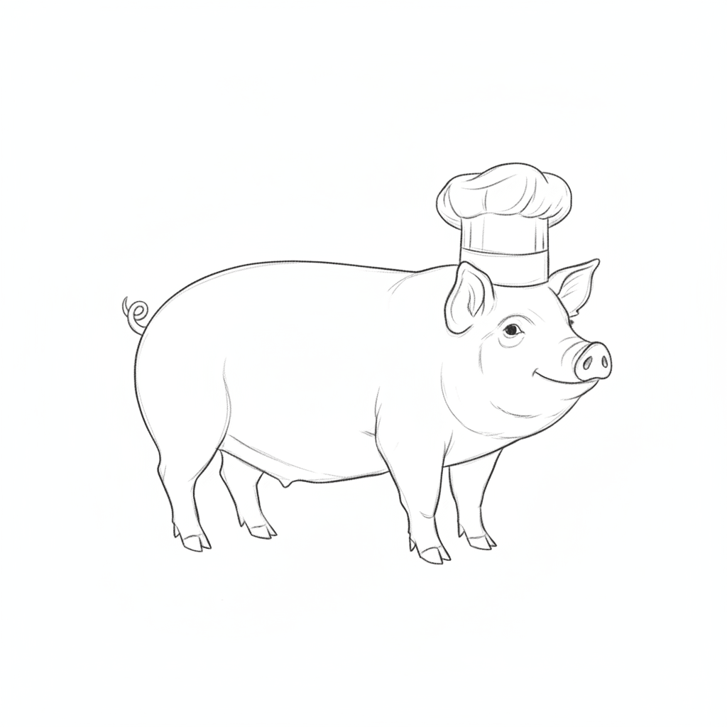 Pig Wearing Tiny Chef Hat - easy sketch drawing idea for animals