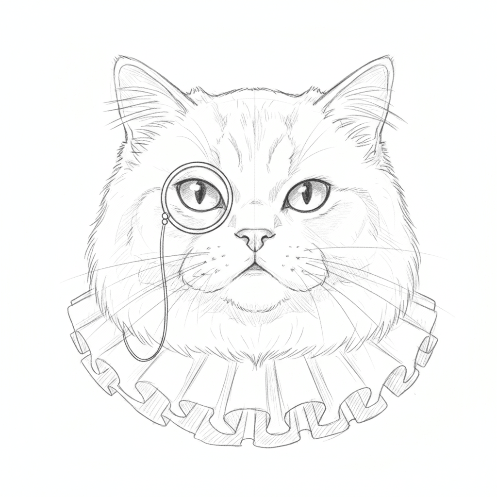 Regal Cat with Monocle (Sketch) - medium sketch drawing idea for animals