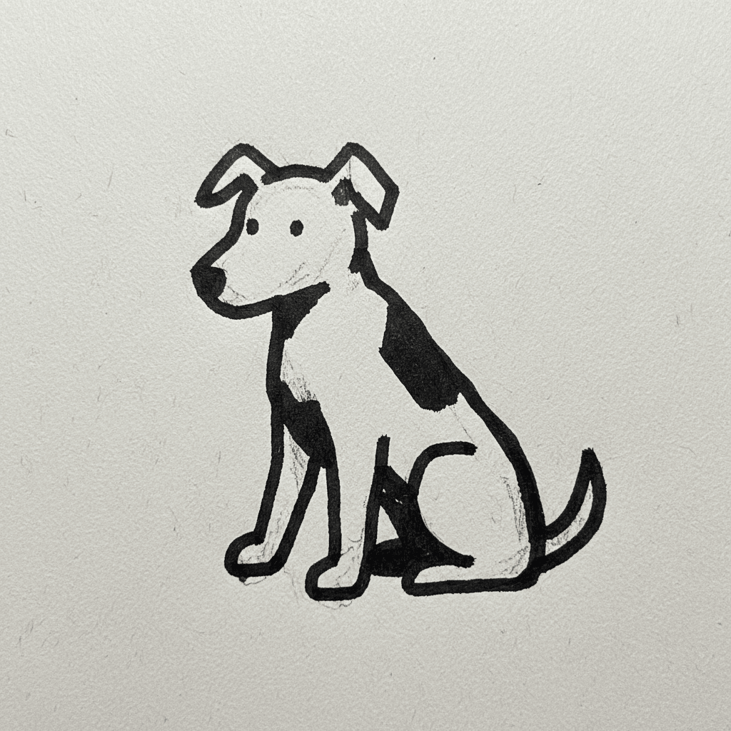 Sitting Dog with Marker Pen - easy sketch drawing idea for animals