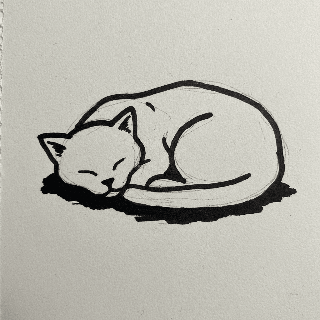 Sleeping Cat with Marker Pen - easy sketch drawing idea for animals