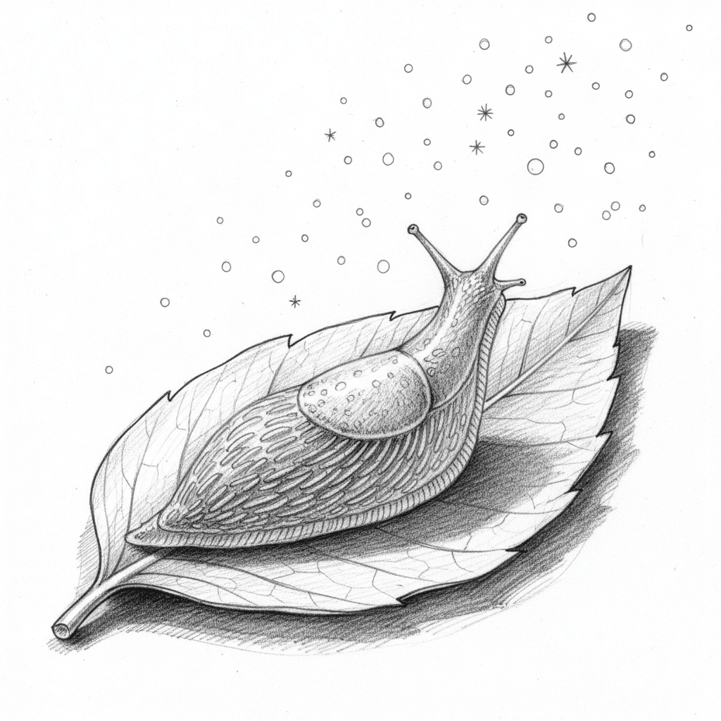Slug Stargazing On A Leaf - hard sketch drawing idea for animals