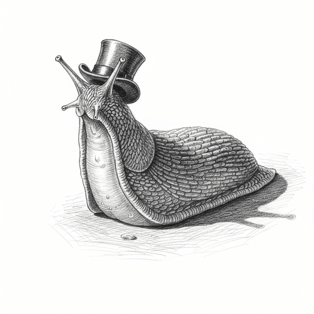 Slug Wearing A Tiny Top Hat - hard sketch drawing idea for animals