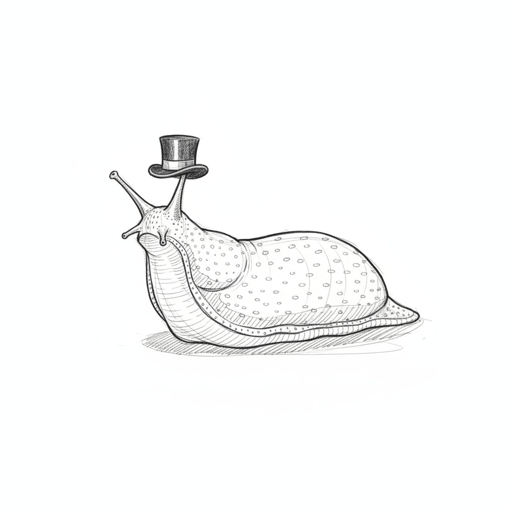 Slug Wearing A Tiny Top Hat - medium sketch drawing idea for animals