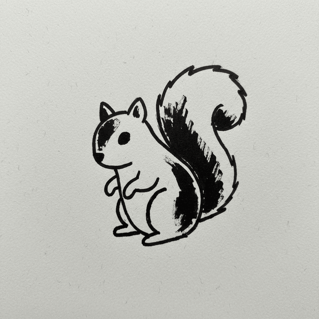Squirrel with Marker Pen - easy marker drawing idea for animals