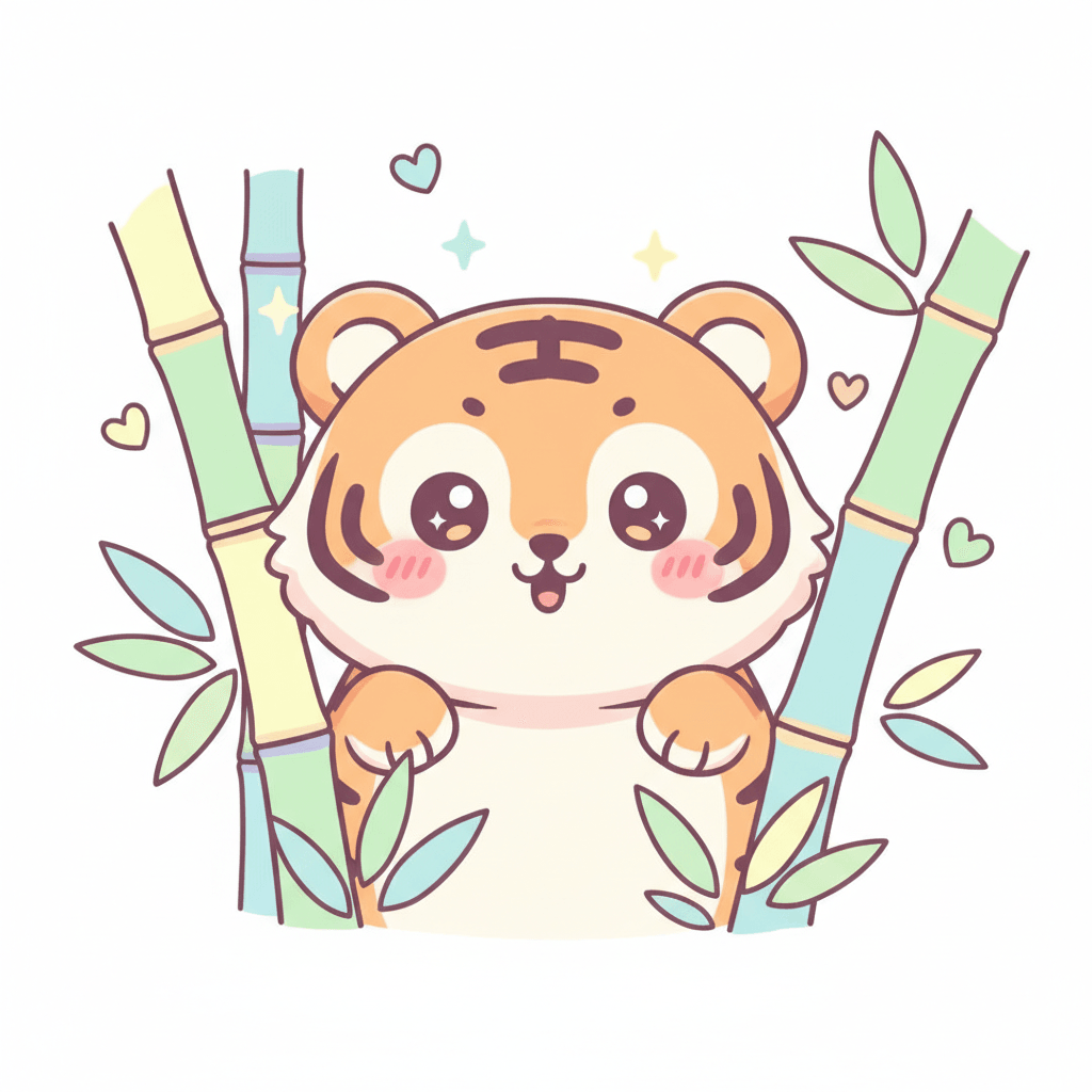 Tiger Peeking Through Bamboo - medium cartoon drawing idea for animals